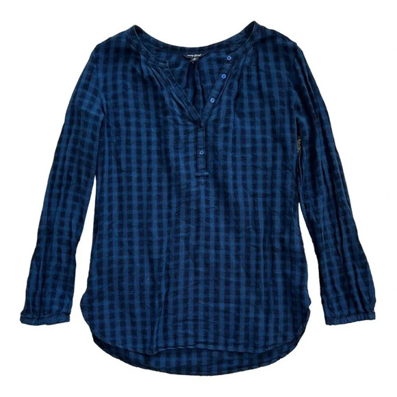Lucky Brand Blue Checked Cotton Knit Top M - Picture 1 of 4